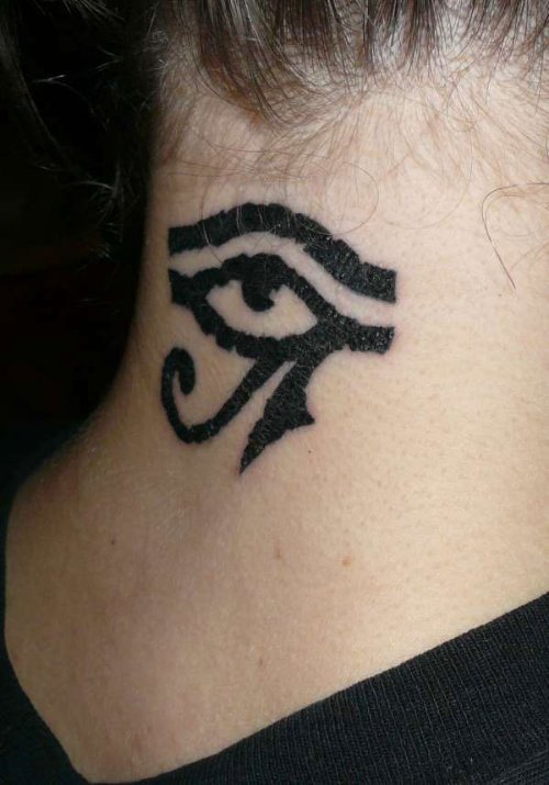 Black Ink Eye of Horus Tattoo On Nape